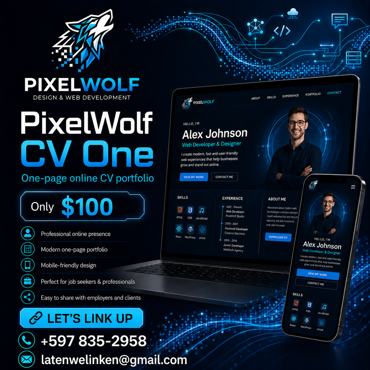 PixelWolf CV One online portfolio offer